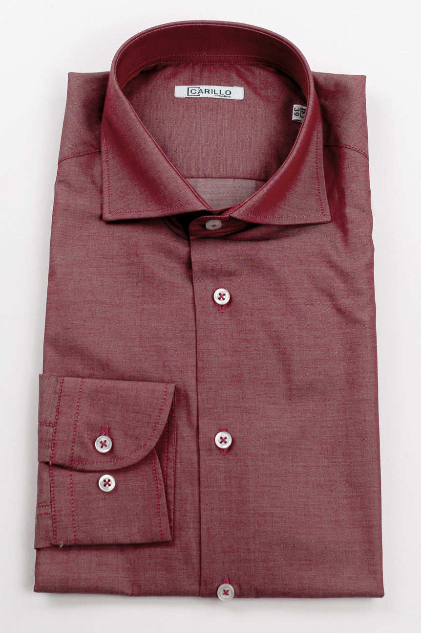 Camicia rosso effetto denim tinta unita slim Fit uomo 100% cotone popeline collo semi francese Tessuti Twill