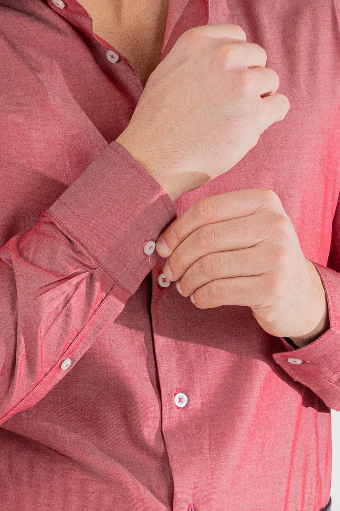 Camicia rosso effetto denim tinta unita slim Fit uomo 100% cotone popeline collo semi francese Tessuti Twill