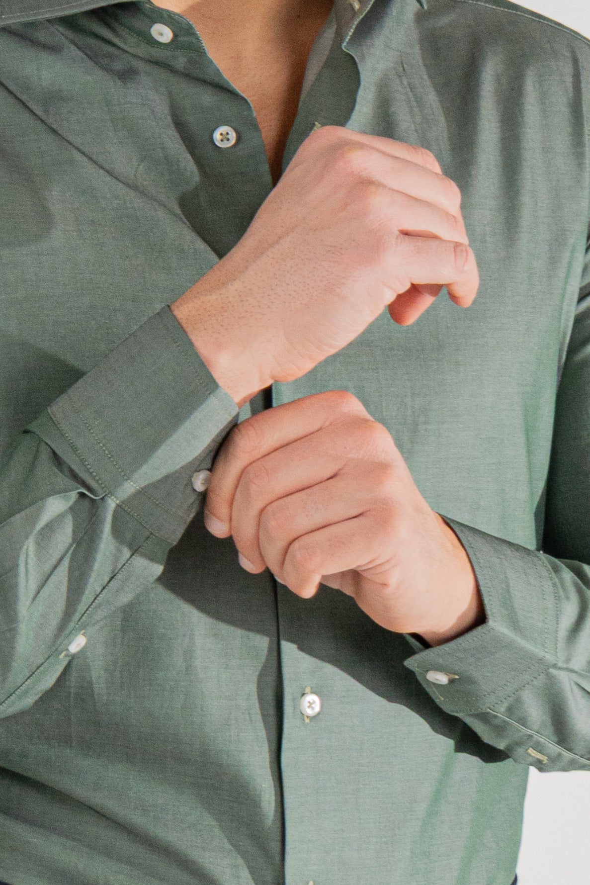 Camicia verde effetto denim tinta unita slim Fit uomo 100% cotone popeline collo semi francese Tessuti Twill