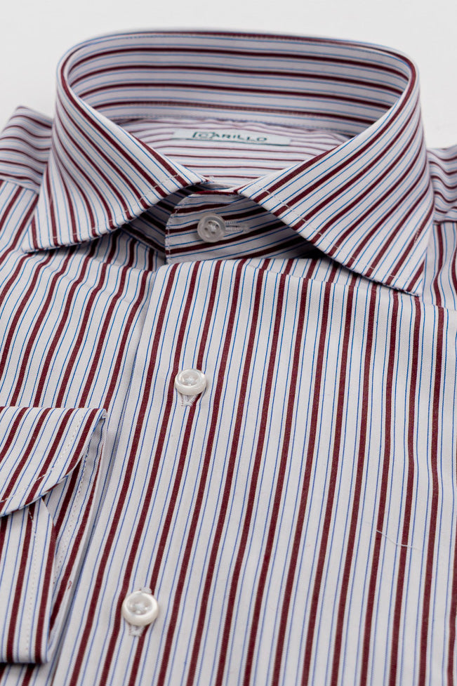 Camicia bordeaux a righe con righino royal slim Fit uomo 100% cotone popeline collo semi francese
