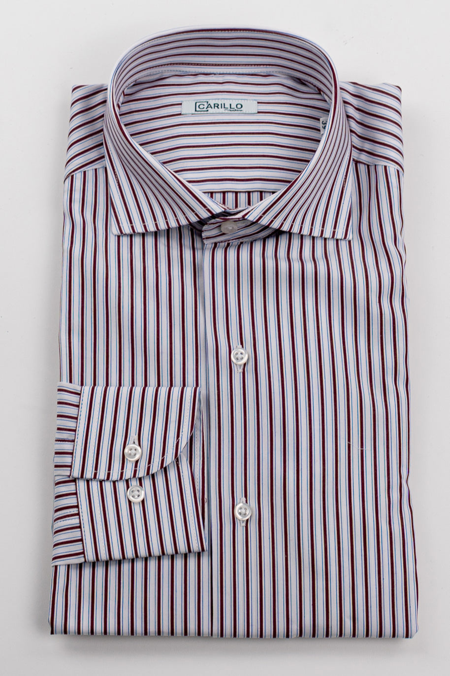 Camicia bordeaux a righe con righino royal slim Fit uomo 100% cotone popeline collo semi francese