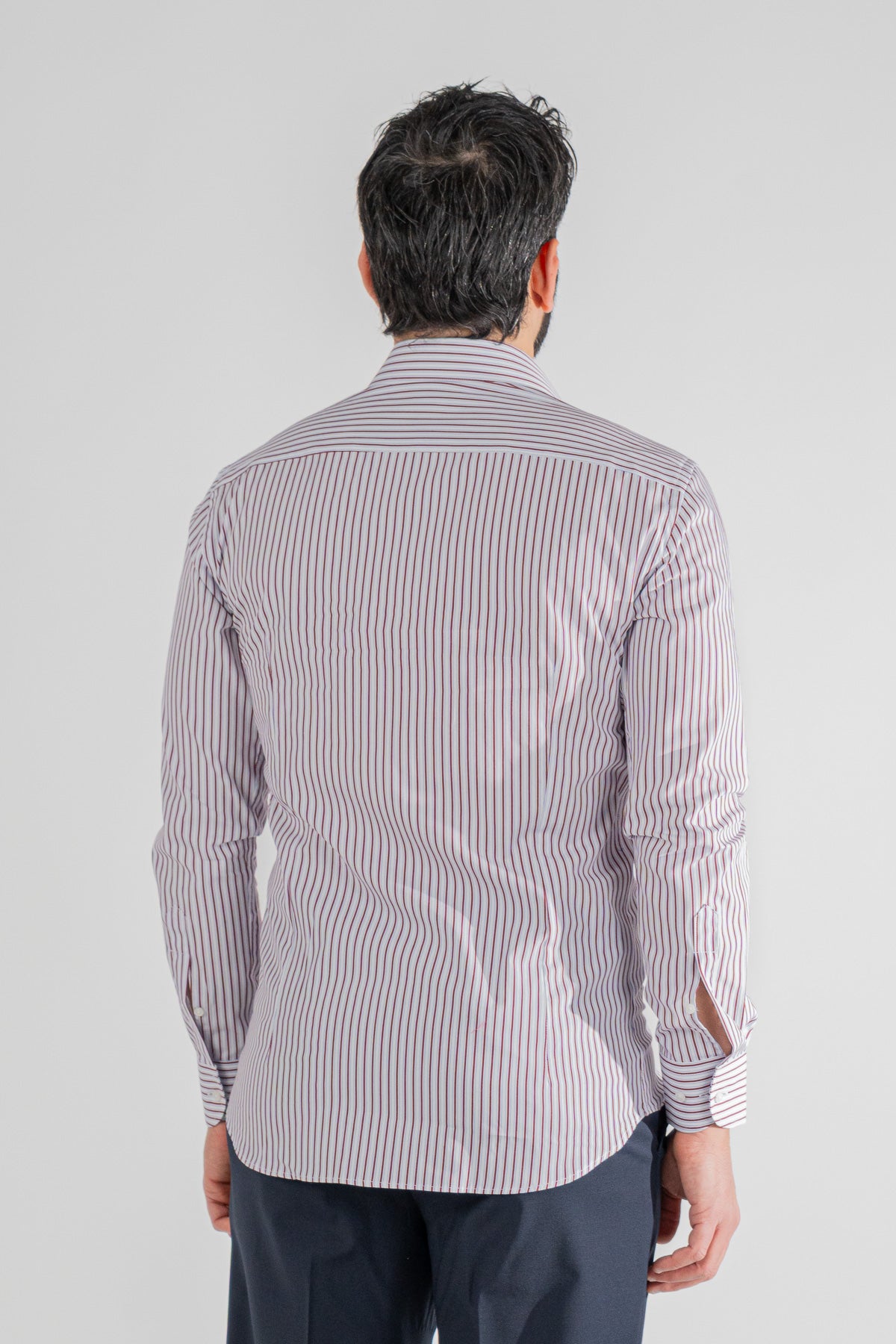 Camicia bordeaux a righe con righino royal slim Fit uomo 100% cotone popeline collo semi francese