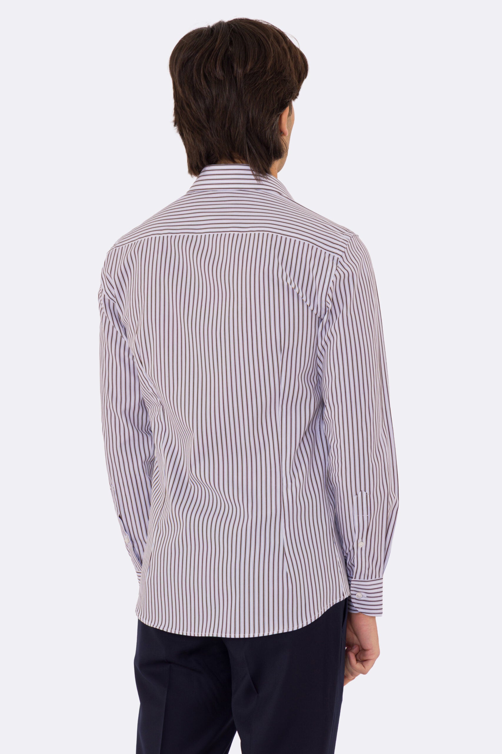 Camicia marrone a righe con righino royal slim Fit uomo 100% cotone popeline collo semi francese