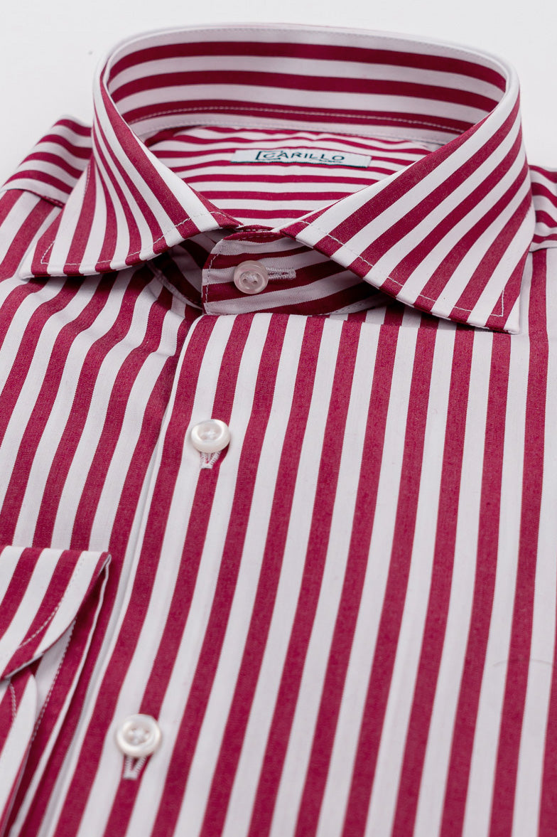Camicia bordeaux a righe larghe slim Fit uomo 100% cotone popeline collo semi francese