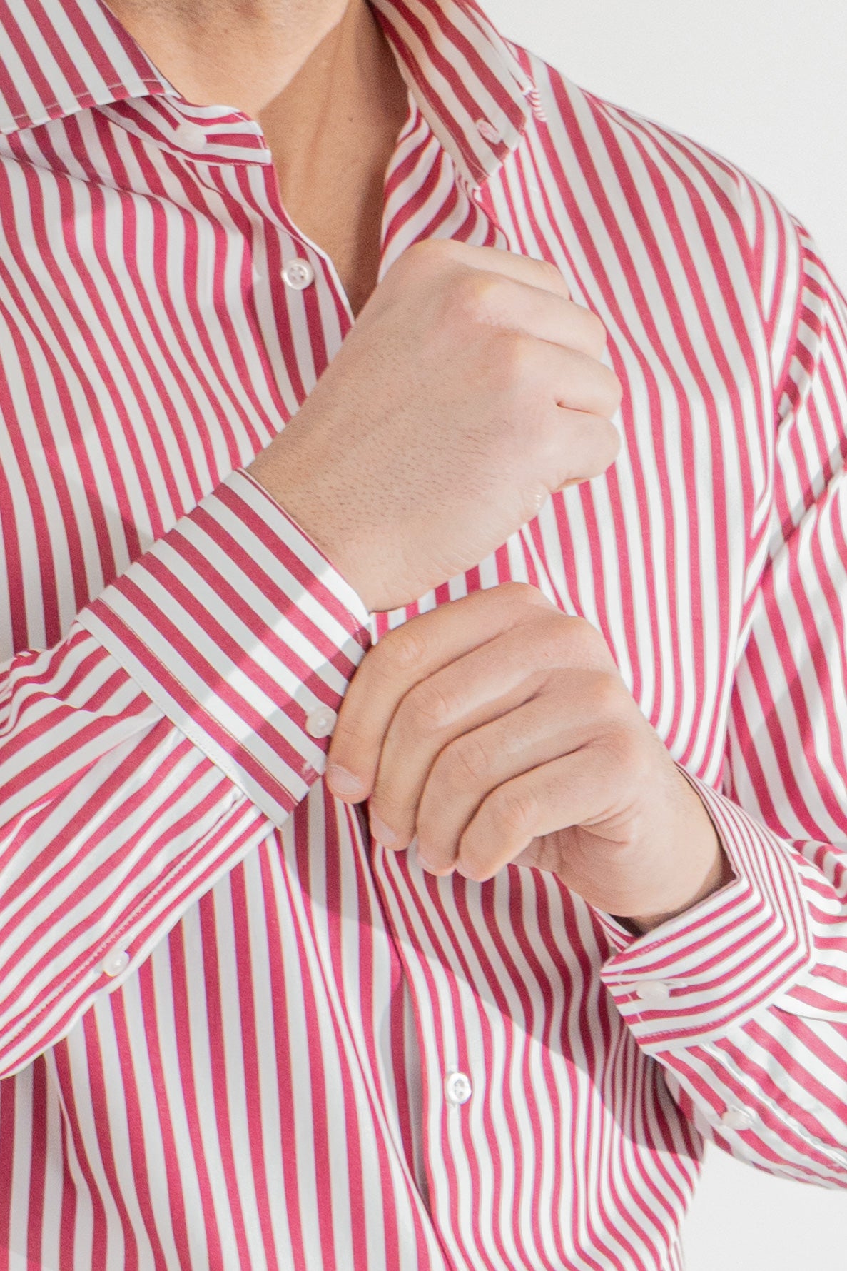 Camicia bordeaux a righe larghe slim Fit uomo 100% cotone popeline collo semi francese
