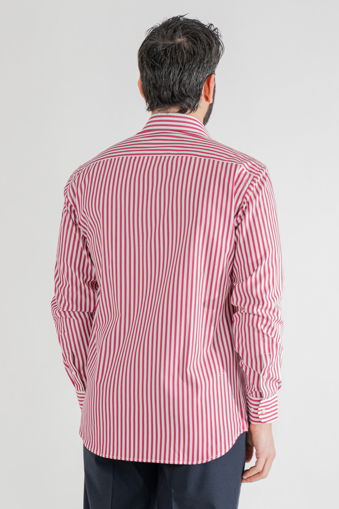 Camicia bordeaux a righe larghe Regular fit uomo 100% cotone popeline collo semi francese