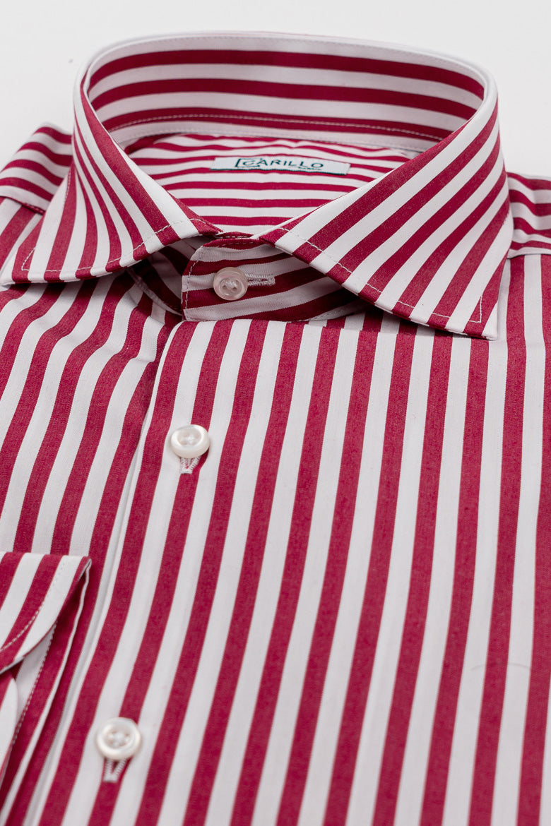 Camicia bordeaux a righe larghe Regular fit uomo 100% cotone popeline collo semi francese