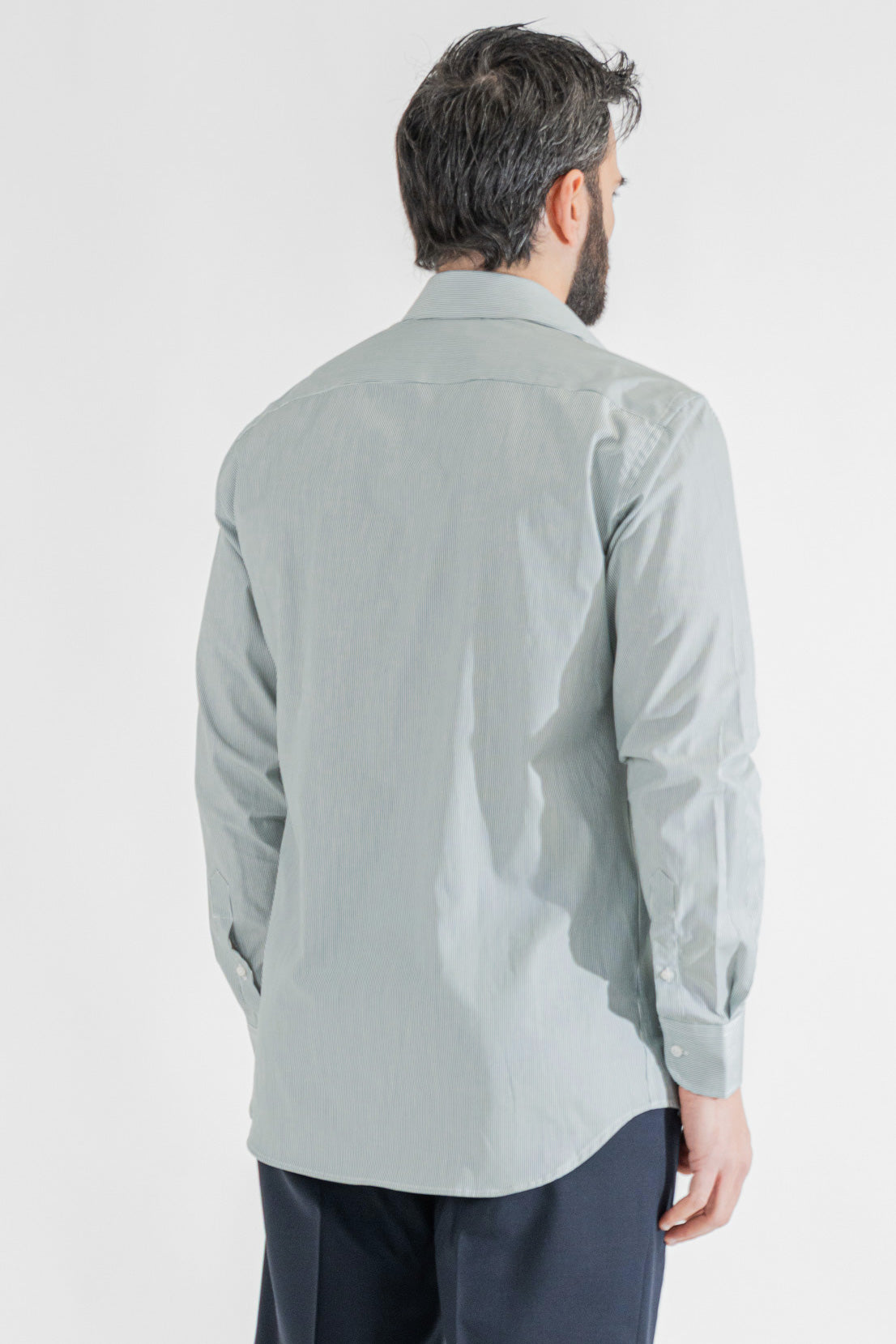 Camicia Uomo verde a mille righe Regular fit 100% cotone popeline collo semi francese Tessuti Twill
