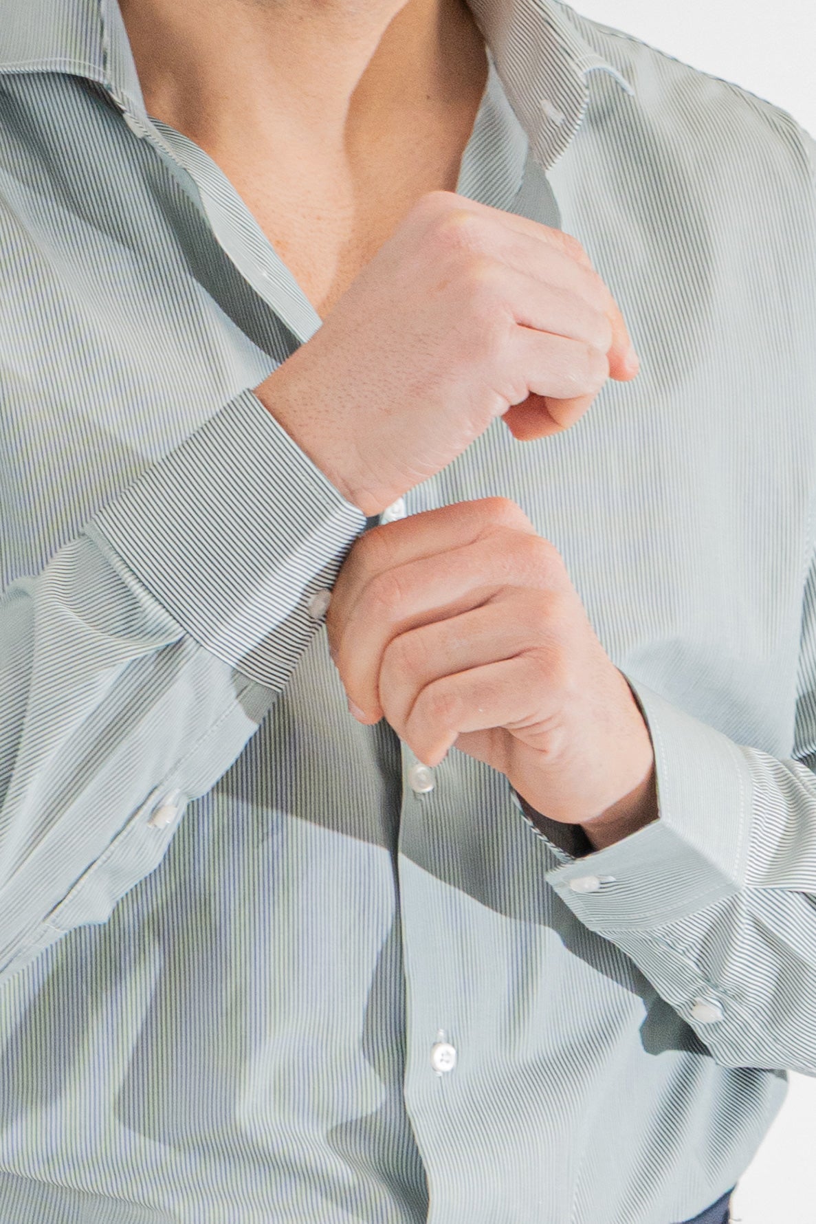 Camicia Uomo verde a mille righe Regular fit 100% cotone popeline collo semi francese Tessuti Twill