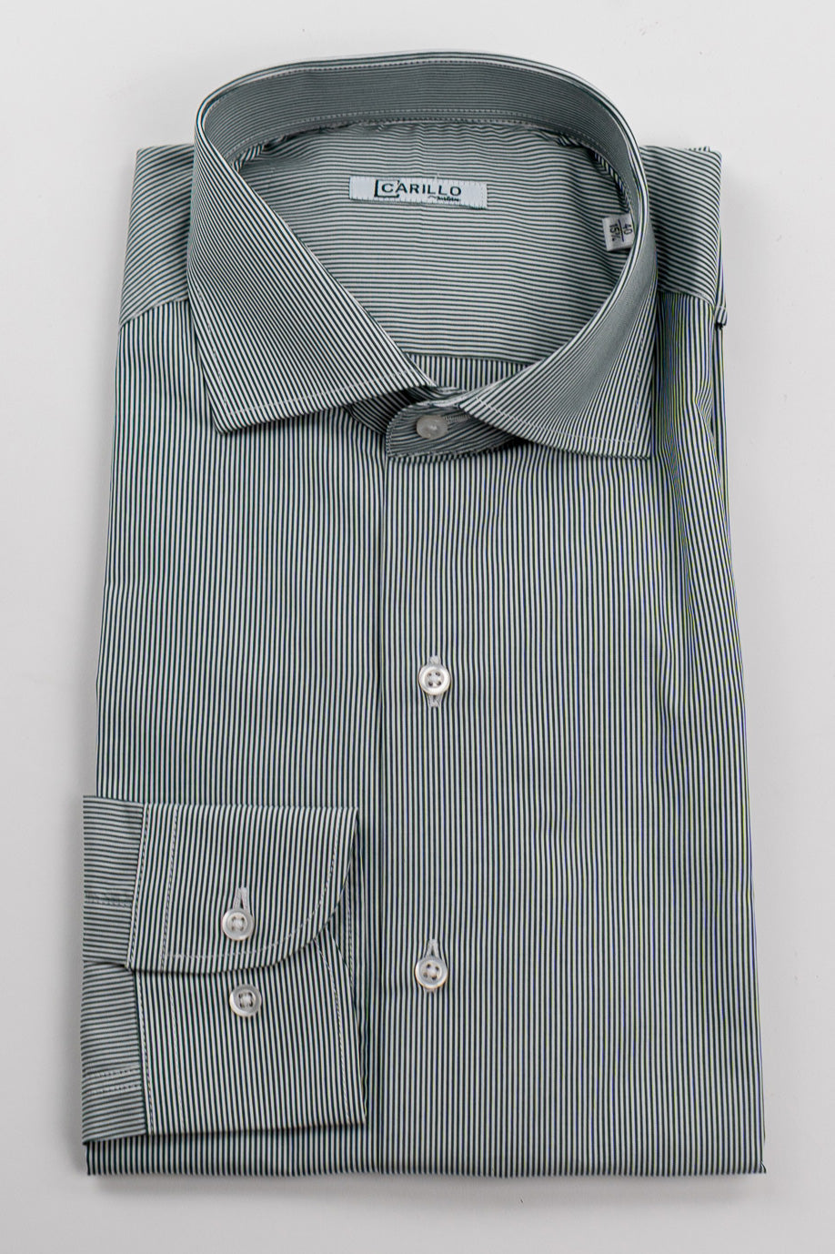 Camicia Uomo verde a mille righe Regular fit 100% cotone popeline collo semi francese Tessuti Twill