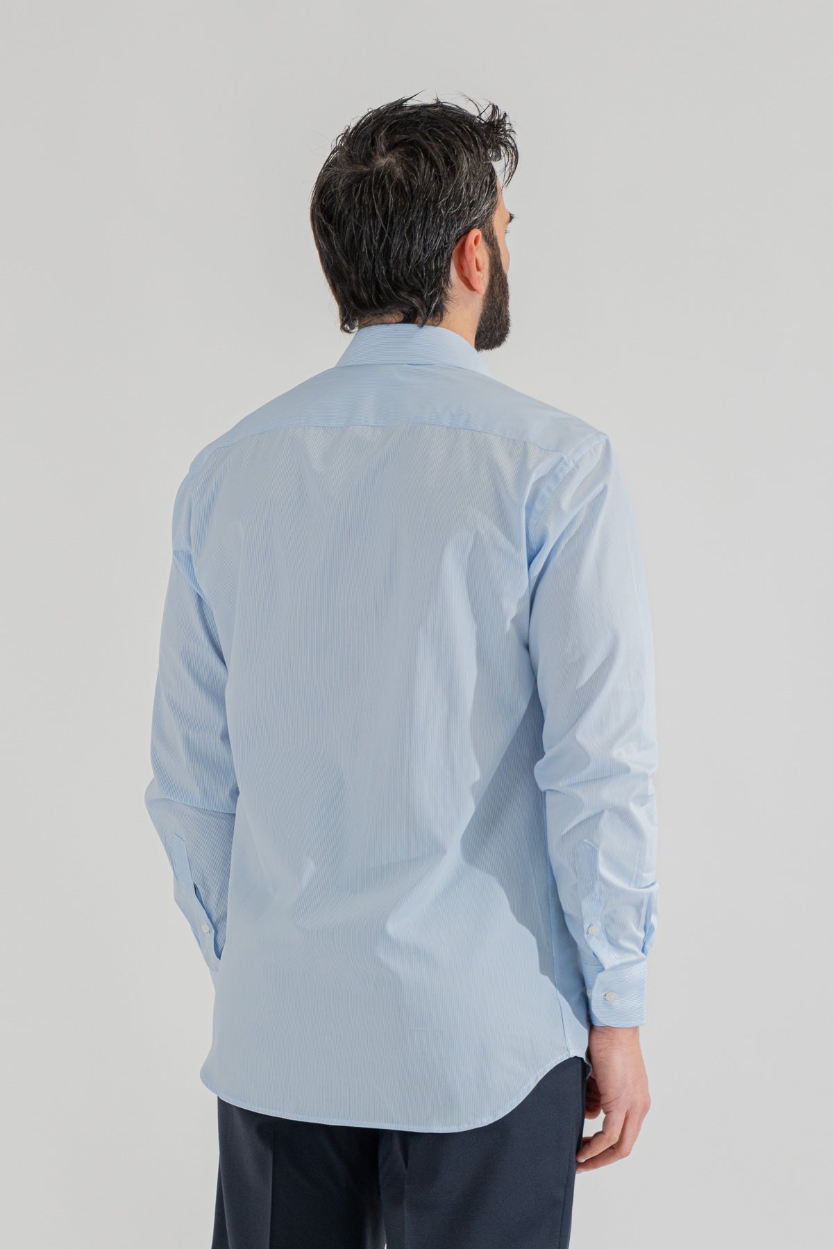 Camicia Uomo celeste a mille Regular slim Fit 100% cotone popeline collo semi francese Tessuti Twill