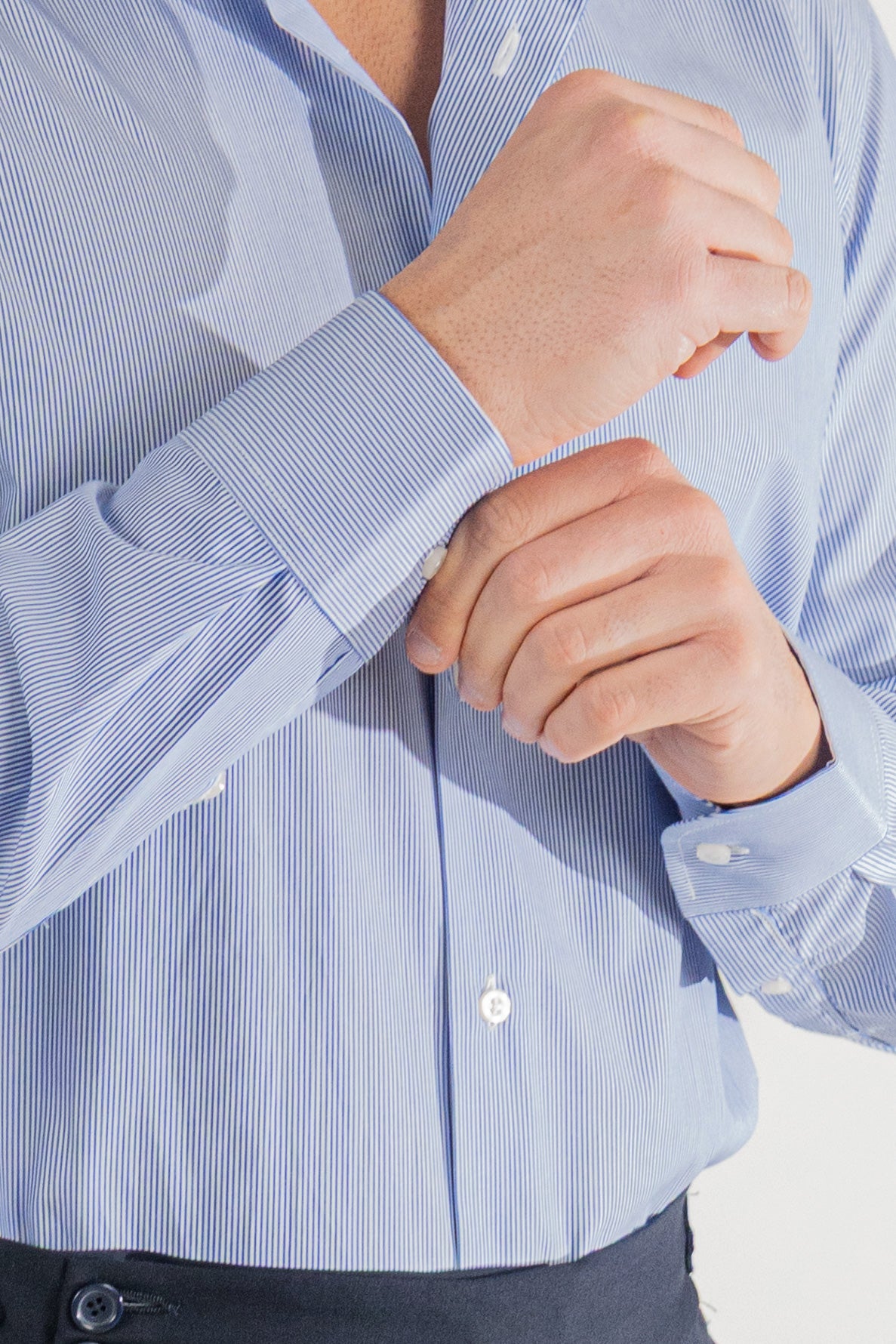 Camicia Uomo Royal blu a mille righe Regular Fit 100% cotone popeline collo semi francese Tessuti Twill