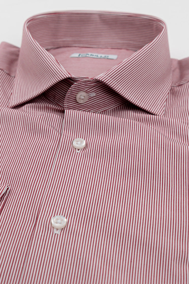 Camicia rossa mille righe Regular Fit uomo 100% cotone popeline collo semi francese Tessuti Twill