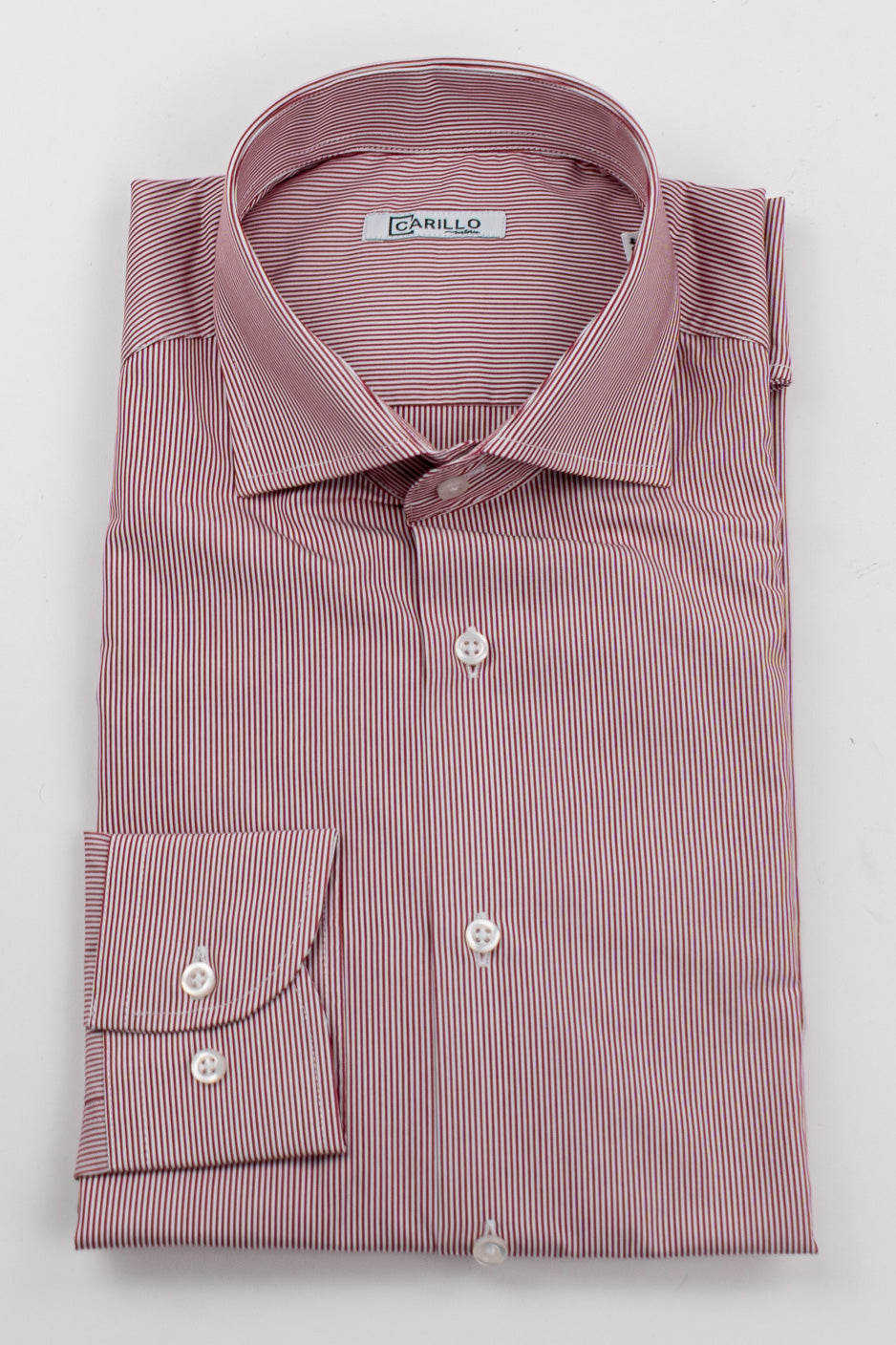 Camicia rossa mille righe Regular Fit uomo 100% cotone popeline collo semi francese Tessuti Twill