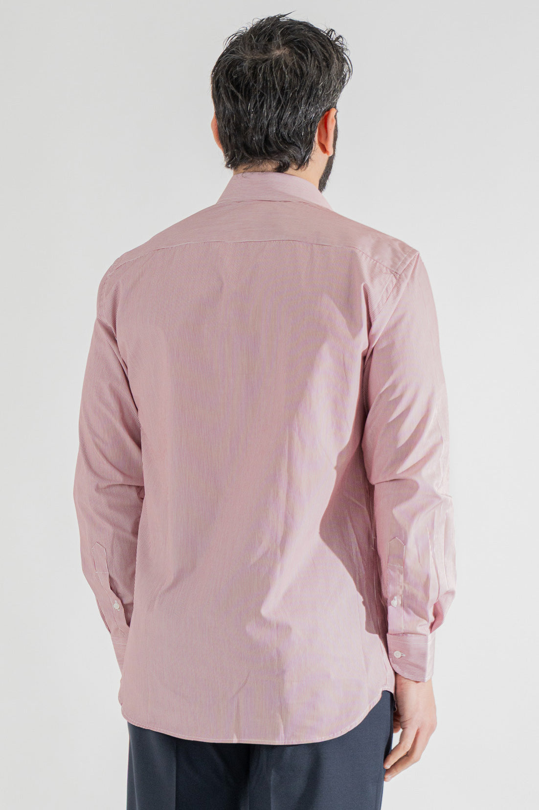 Camicia rossa mille righe Regular Fit uomo 100% cotone popeline collo semi francese Tessuti Twill