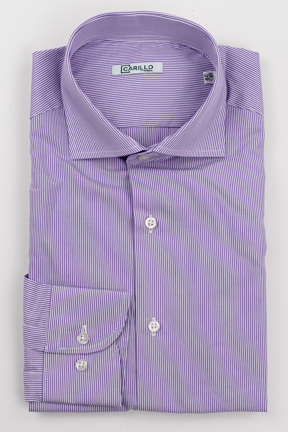 Camicia viola mille righe Regular Fit uomo 100% cotone popeline collo semi francese Tessuti Twill