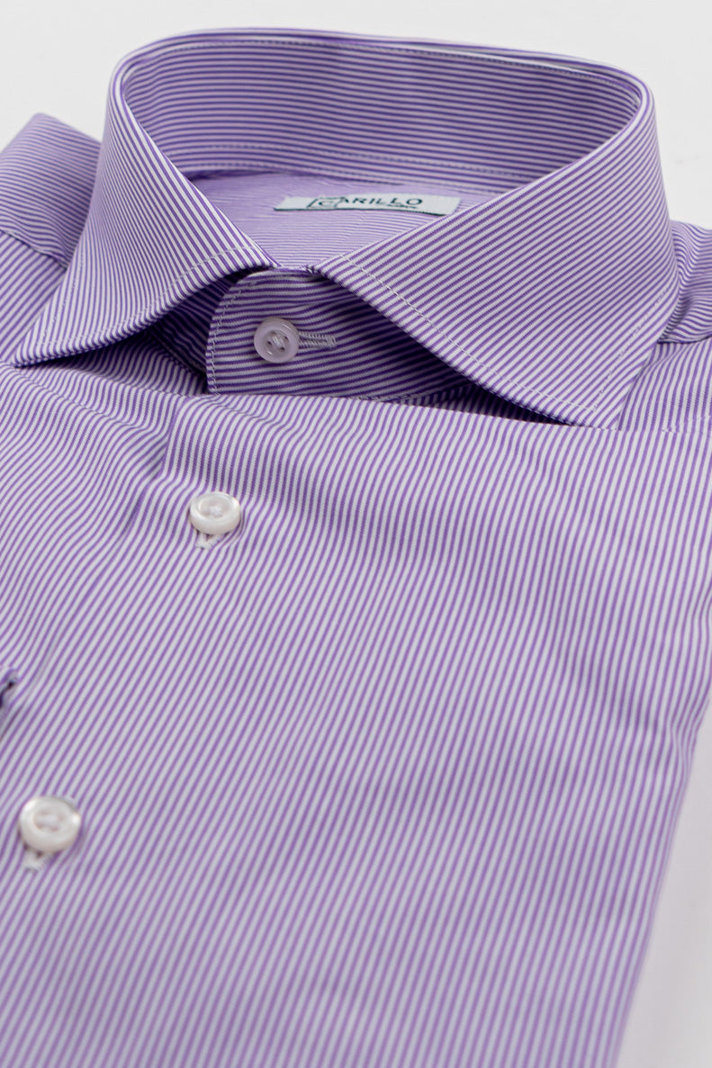 Camicia viola mille righe Regular Fit uomo 100% cotone popeline collo semi francese Tessuti Twill