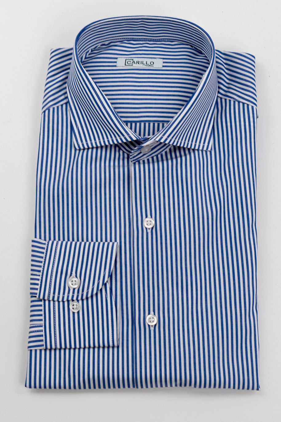Camicia Uomo Royal blu a righe medie Regular Fit 100% cotone popeline collo semi francese Tessuti Twill