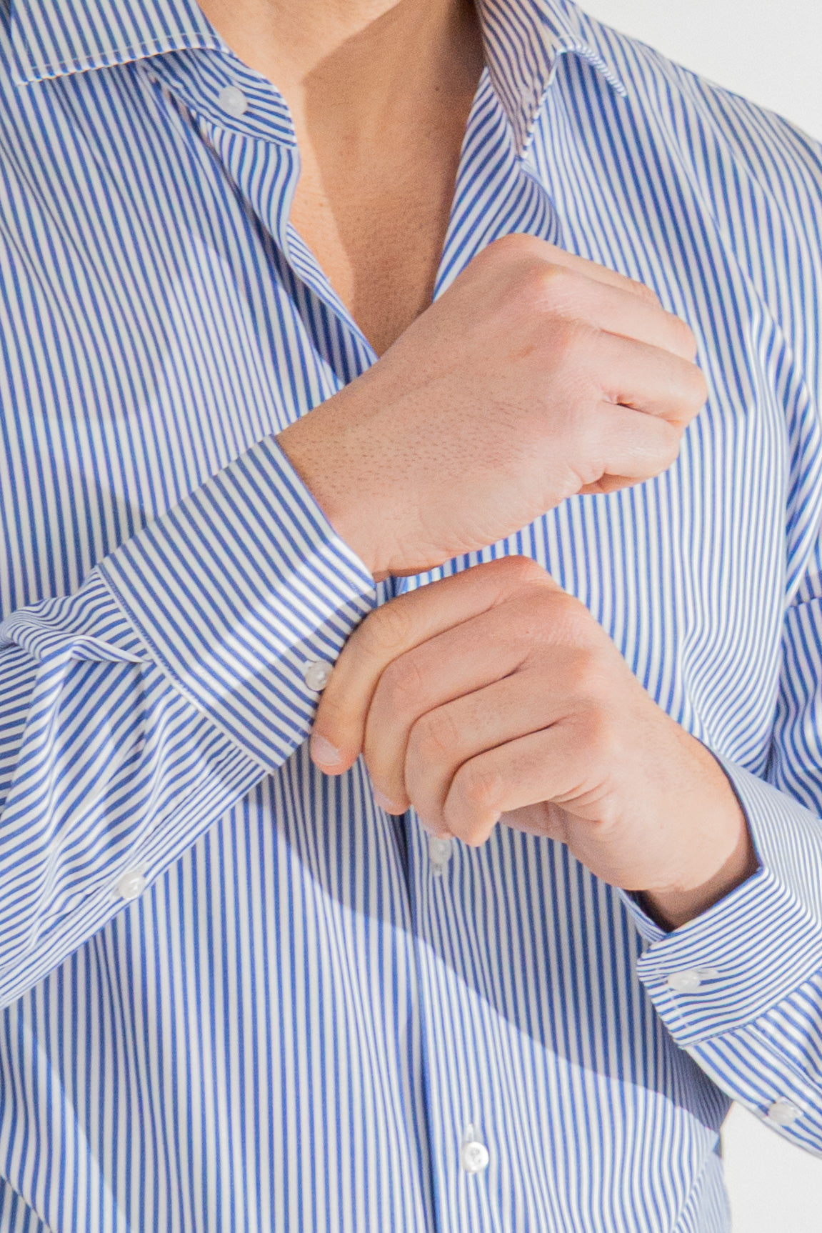 Camicia Uomo Royal blu a righe medie Regular Fit 100% cotone popeline collo semi francese Tessuti Twill