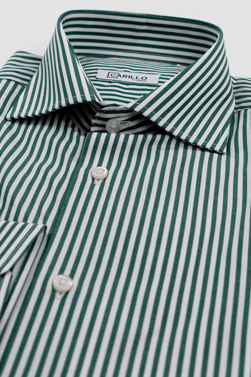Camicia Uomo verde a righe medie Regular Fit 100% cotone popeline collo semi francese Tessuti Twill