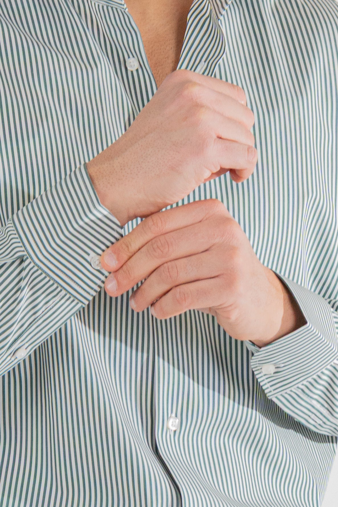 Camicia Uomo verde a righe medie Regular Fit 100% cotone popeline collo semi francese Tessuti Twill