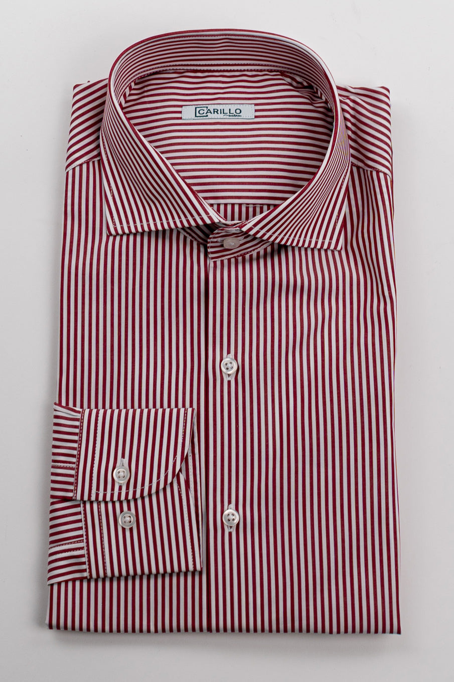 Camicia rossa a righe medie Regular Fit uomo 100% cotone popeline collo semi francese Tessuti Twill
