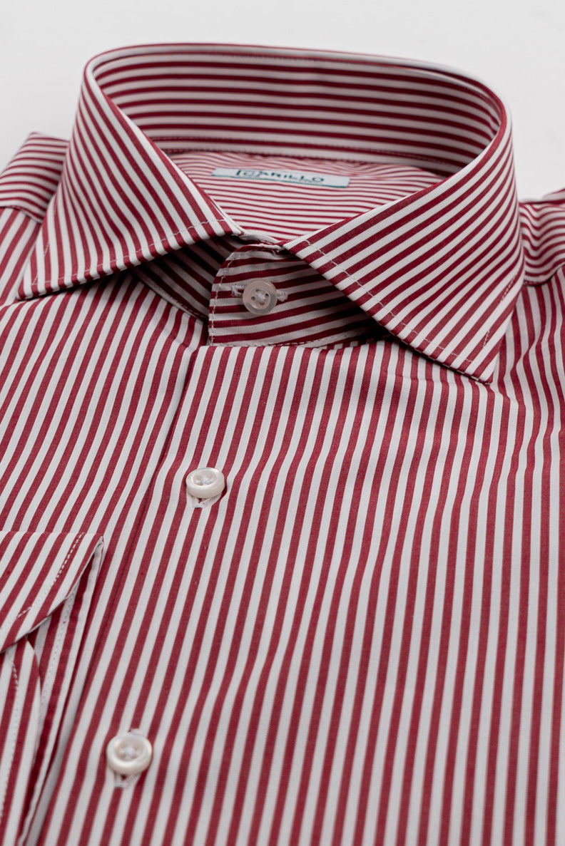 Camicia rossa a righe medie Regular Fit uomo 100% cotone popeline collo semi francese Tessuti Twill