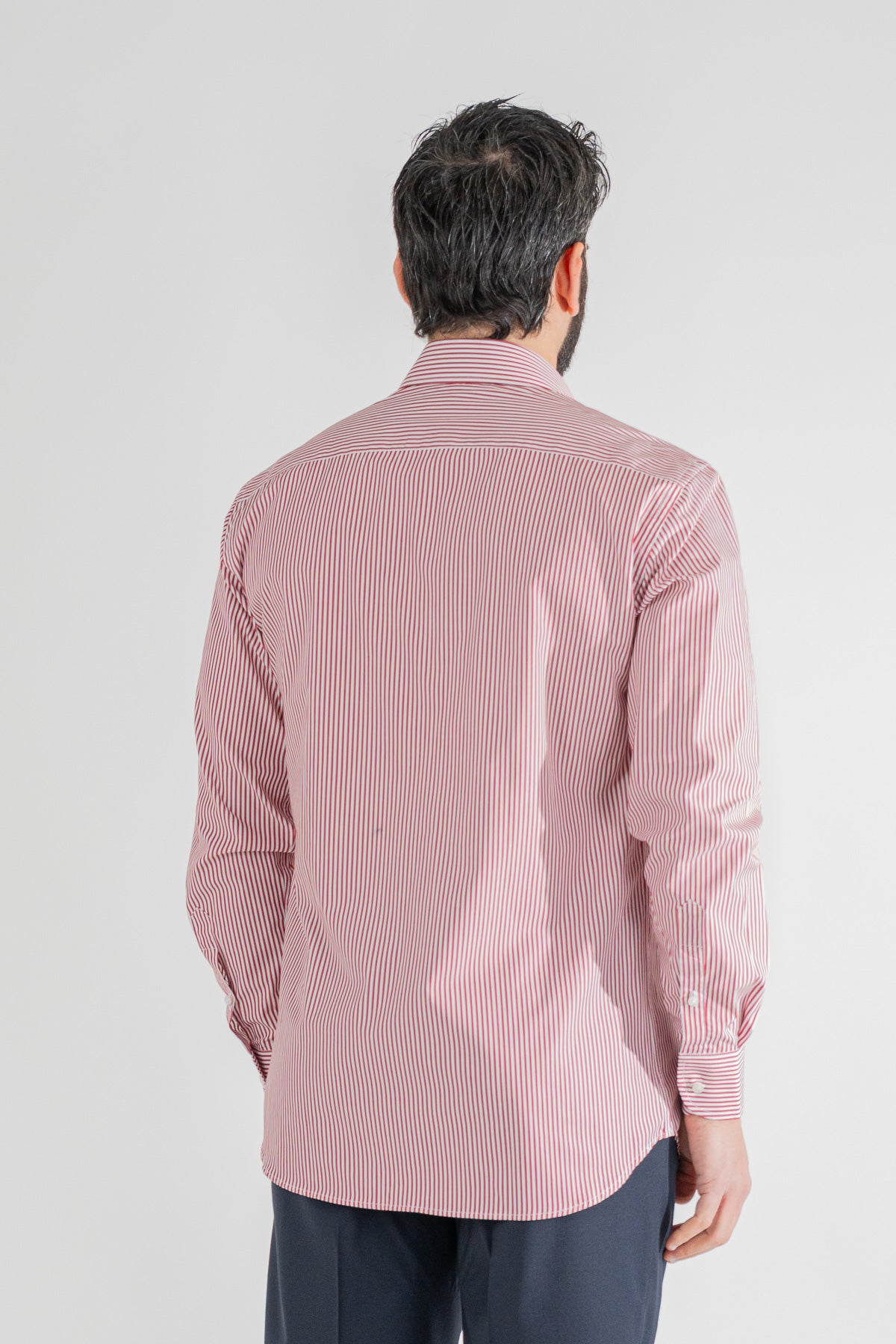 Camicia rossa a righe medie Regular Fit uomo 100% cotone popeline collo semi francese Tessuti Twill