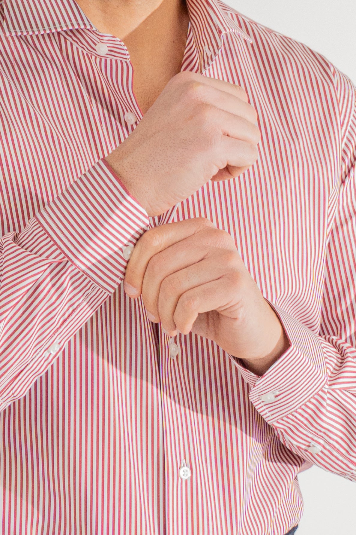 Camicia rossa a righe medie Regular Fit uomo 100% cotone popeline collo semi francese Tessuti Twill