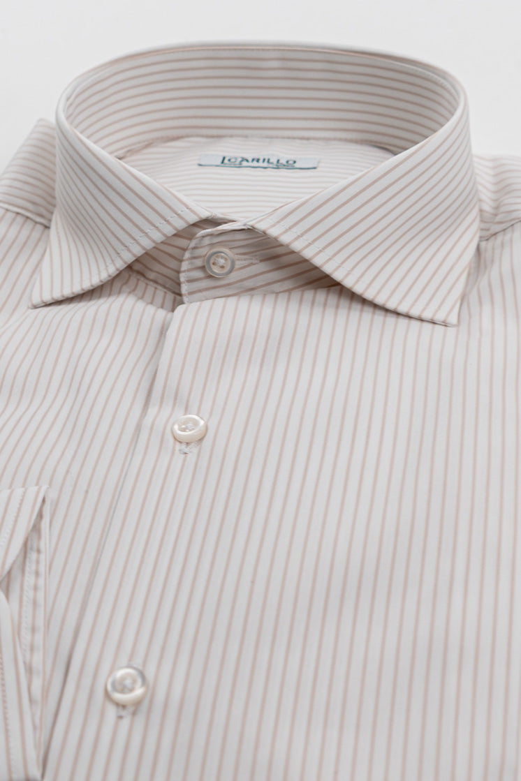Camicia a righe beige Regular Fit uomo elasticizzata collo semi francese Tessuti Twill