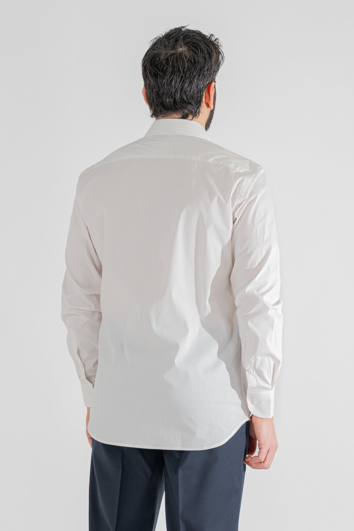 Camicia a righe beige Regular Fit uomo elasticizzata collo semi francese Tessuti Twill