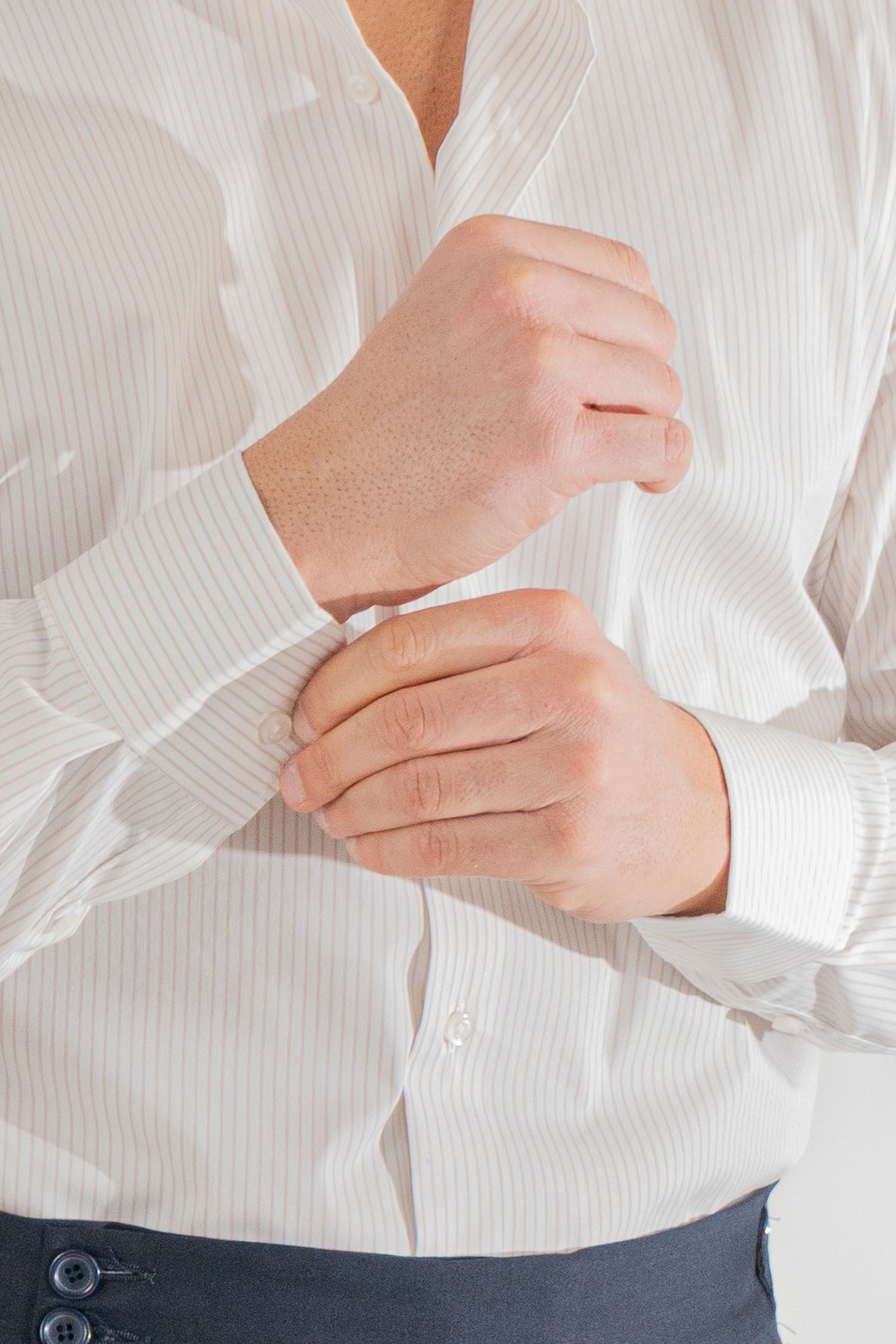 Camicia a righe beige Regular Fit uomo elasticizzata collo semi francese Tessuti Twill