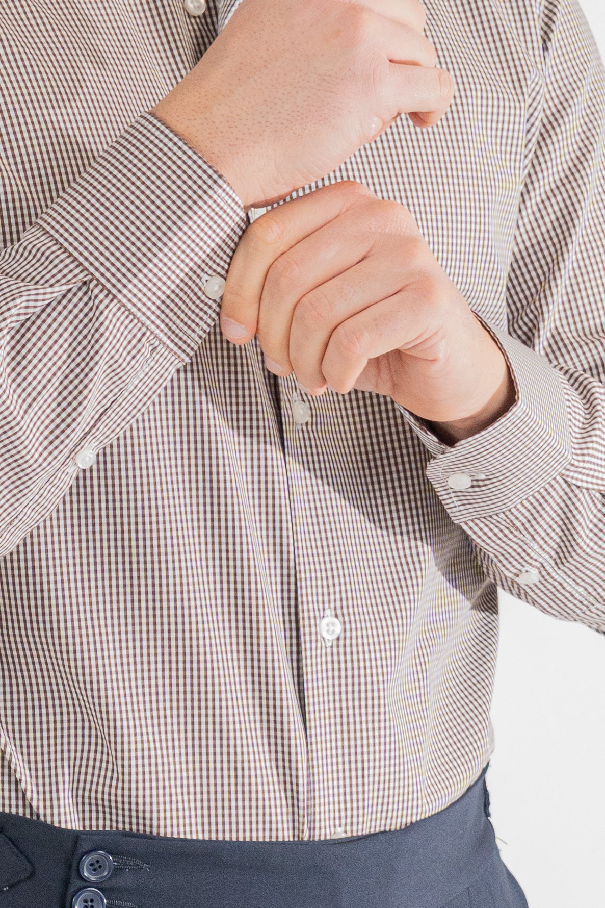 Camicia a quadri marrone Regular Fit uomo 100% cotone popeline collo semi francese Tessuti Twill