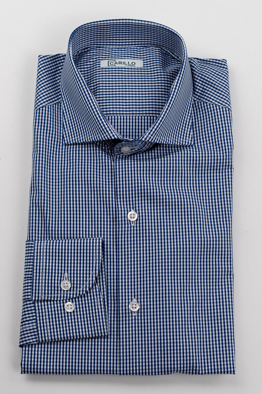 Camicia a quadri blu navy Regular Fit uomo 100% cotone popeline collo semi francese Tessuti Twill
