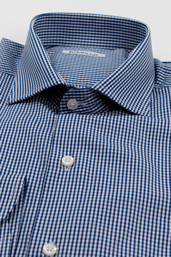 Camicia a quadri blu navy Regular Fit uomo 100% cotone popeline collo semi francese Tessuti Twill