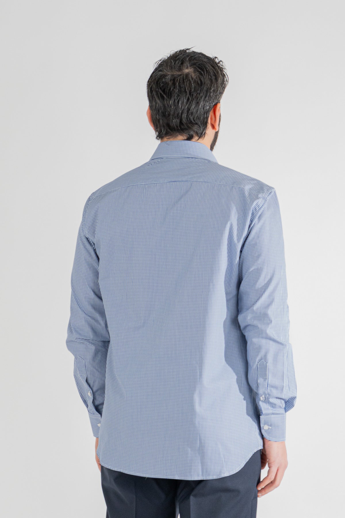 Camicia a quadri blu navy Regular Fit uomo 100% cotone popeline collo semi francese Tessuti Twill