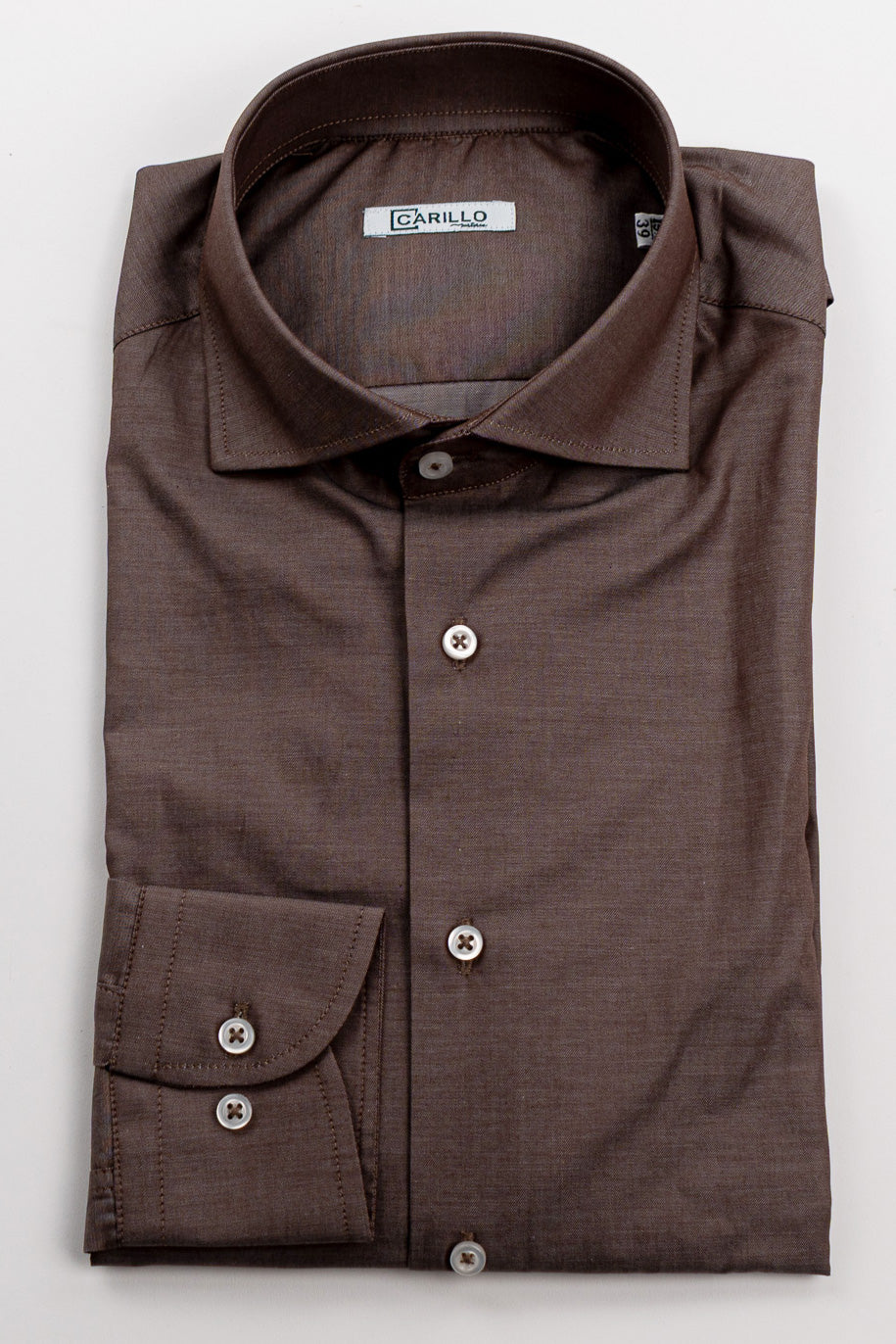 Camicia marrone effetto denim tinta unita Regular Fit uomo 100% cotone popeline collo semi francese Tessuti Twill
