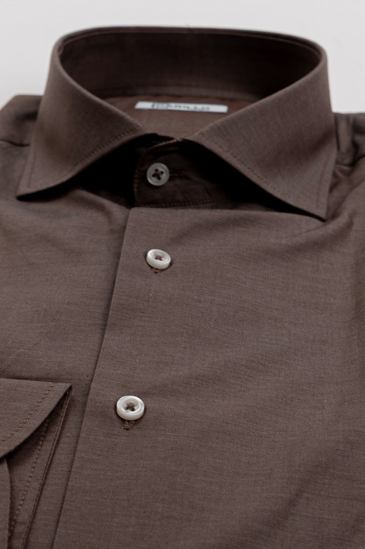 Camicia marrone effetto denim tinta unita Regular Fit uomo 100% cotone popeline collo semi francese Tessuti Twill