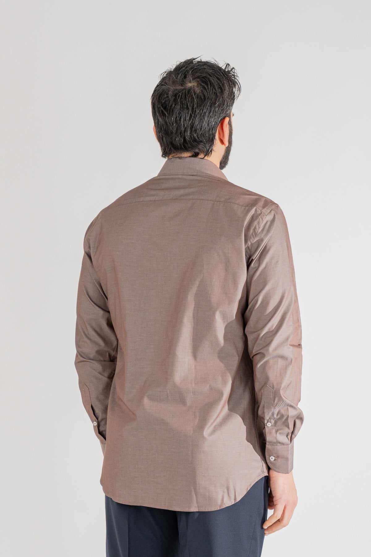 Camicia marrone effetto denim tinta unita Regular Fit uomo 100% cotone popeline collo semi francese Tessuti Twill