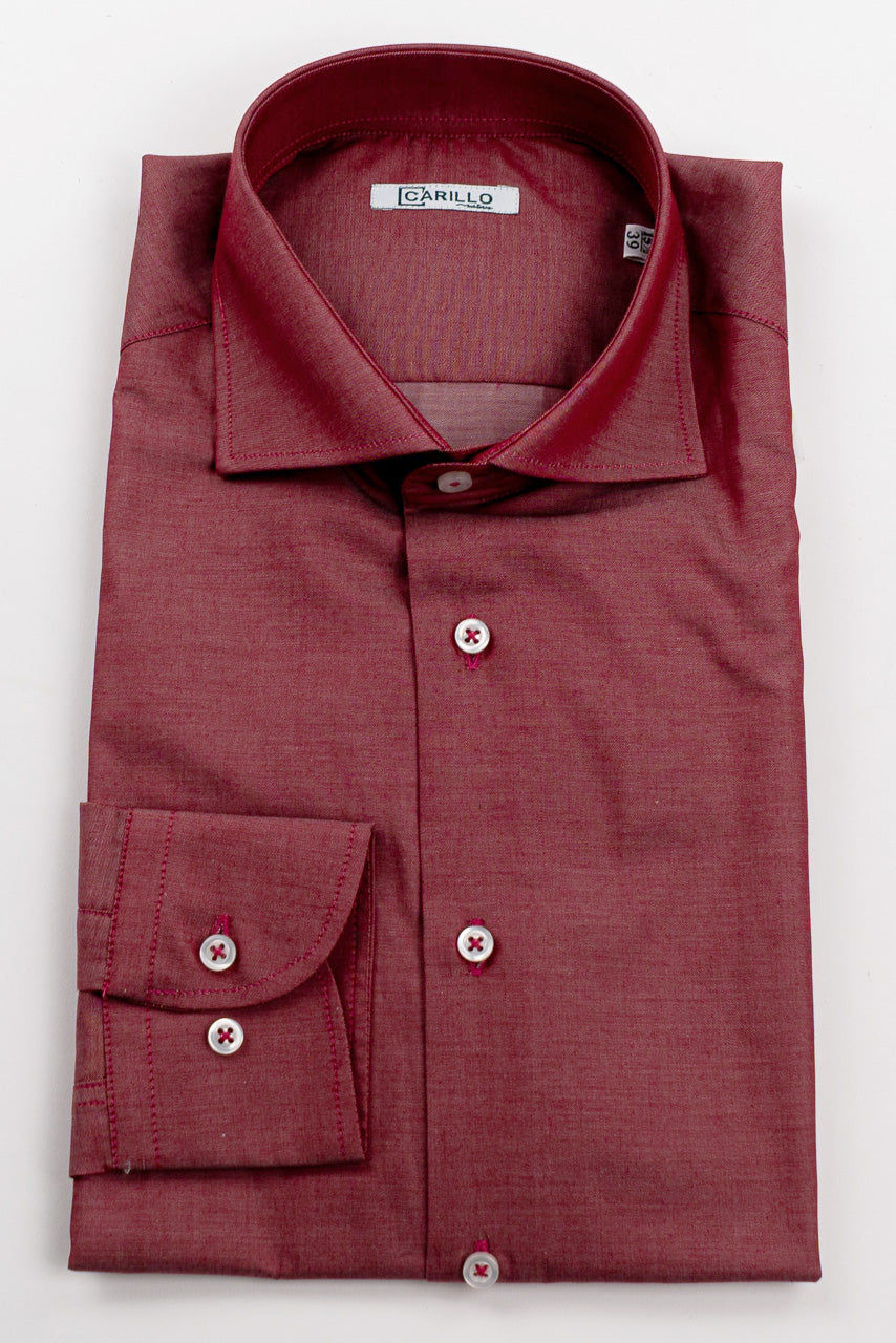 Camicia rosso effetto denim tinta unita Regular Fit uomo 100% cotone popeline collo semi francese Tessuti Twill