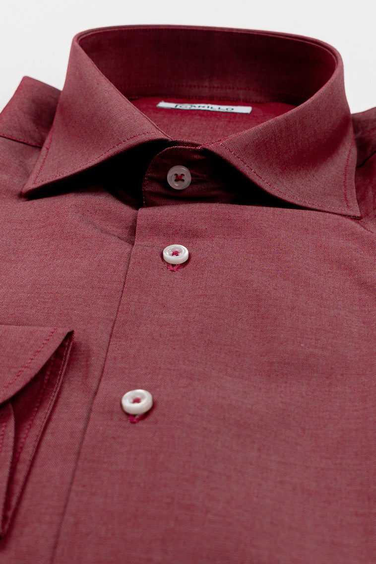 Camicia rosso effetto denim tinta unita Regular Fit uomo 100% cotone popeline collo semi francese Tessuti Twill