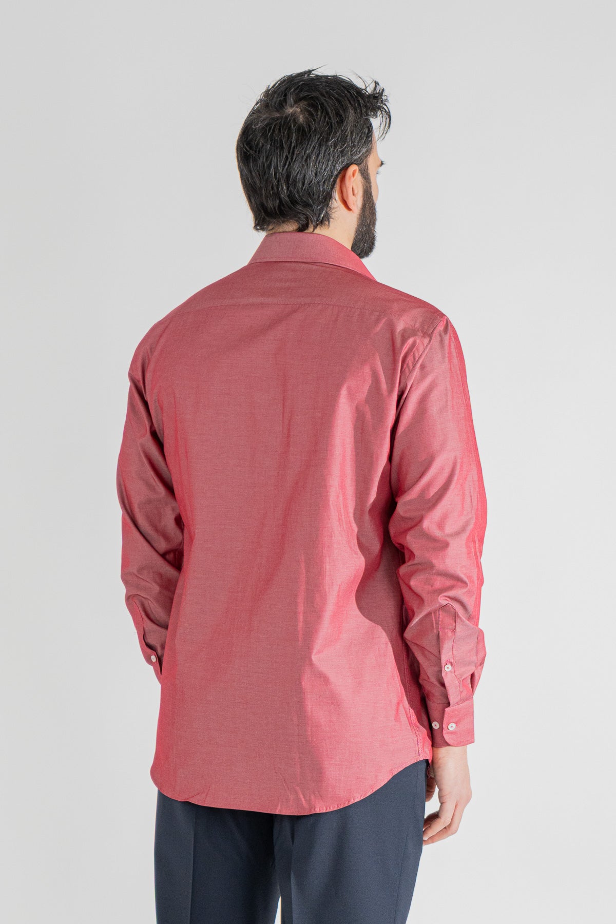 Camicia rosso effetto denim tinta unita Regular Fit uomo 100% cotone popeline collo semi francese Tessuti Twill