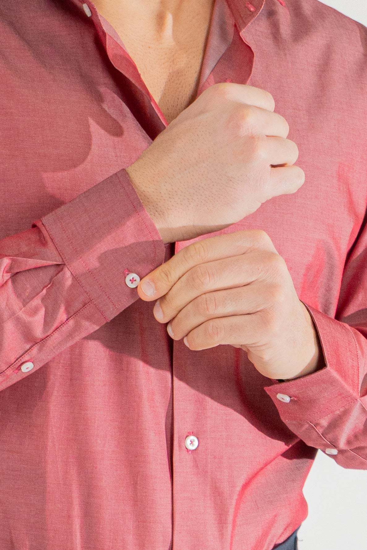 Camicia rosso effetto denim tinta unita Regular Fit uomo 100% cotone popeline collo semi francese Tessuti Twill