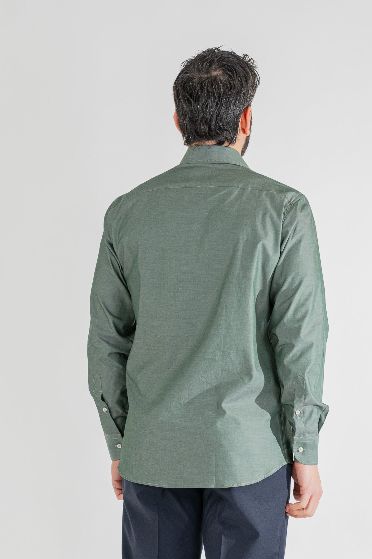 Camicia verde effetto denim tinta unita Regular Fit uomo 100% cotone popeline collo semi francese Tessuti Twill
