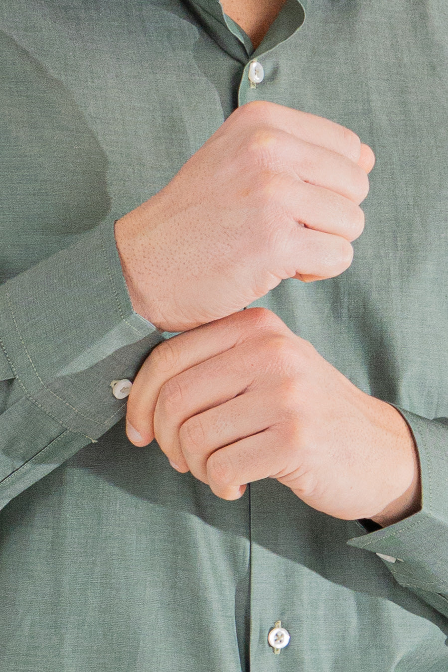 Camicia verde effetto denim tinta unita Regular Fit uomo 100% cotone popeline collo semi francese Tessuti Twill