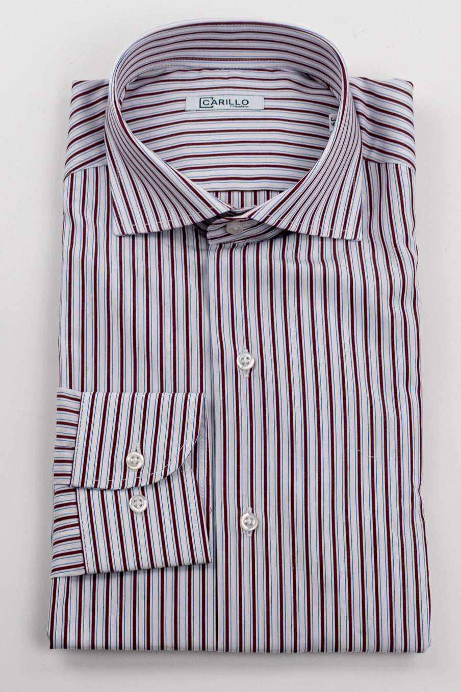 Camicia bordeaux a righe con righino royal Regular Fit uomo 100% cotone popeline collo semi francese