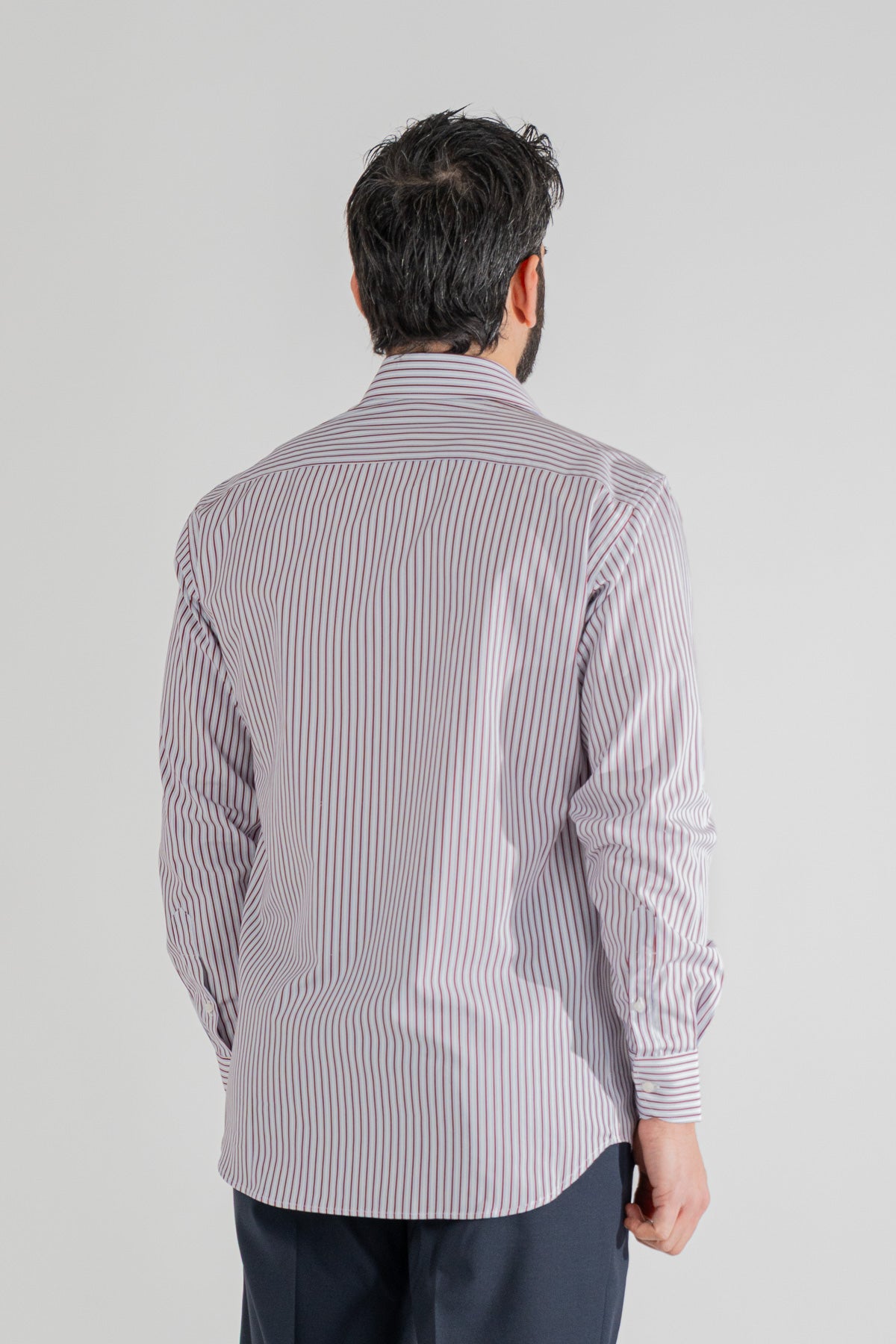 Camicia bordeaux a righe con righino royal Regular Fit uomo 100% cotone popeline collo semi francese