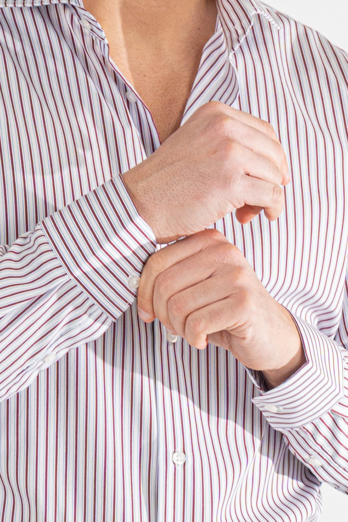 Camicia bordeaux a righe con righino royal Regular Fit uomo 100% cotone popeline collo semi francese