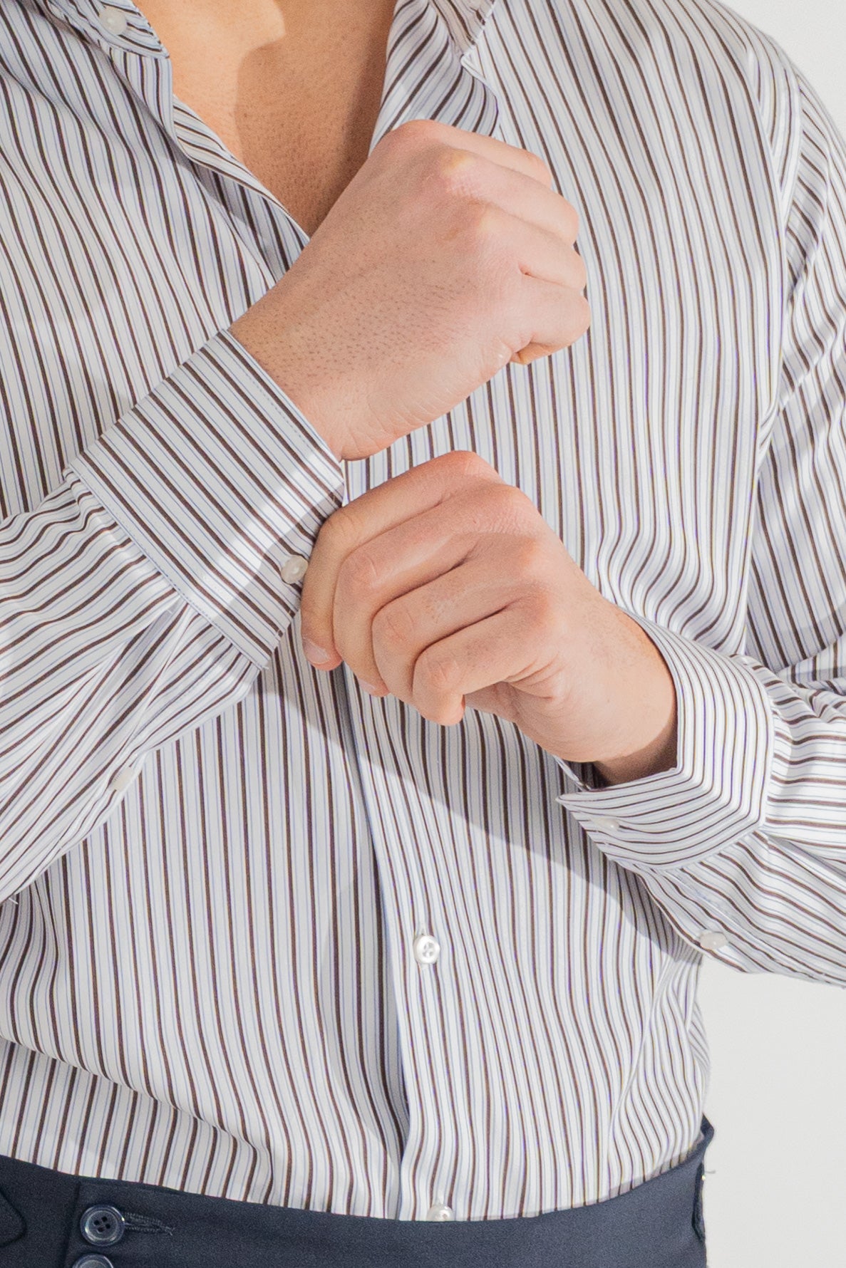 Camicia marrone a righe con righino royal Regular Fit uomo 100% cotone popeline collo semi francese