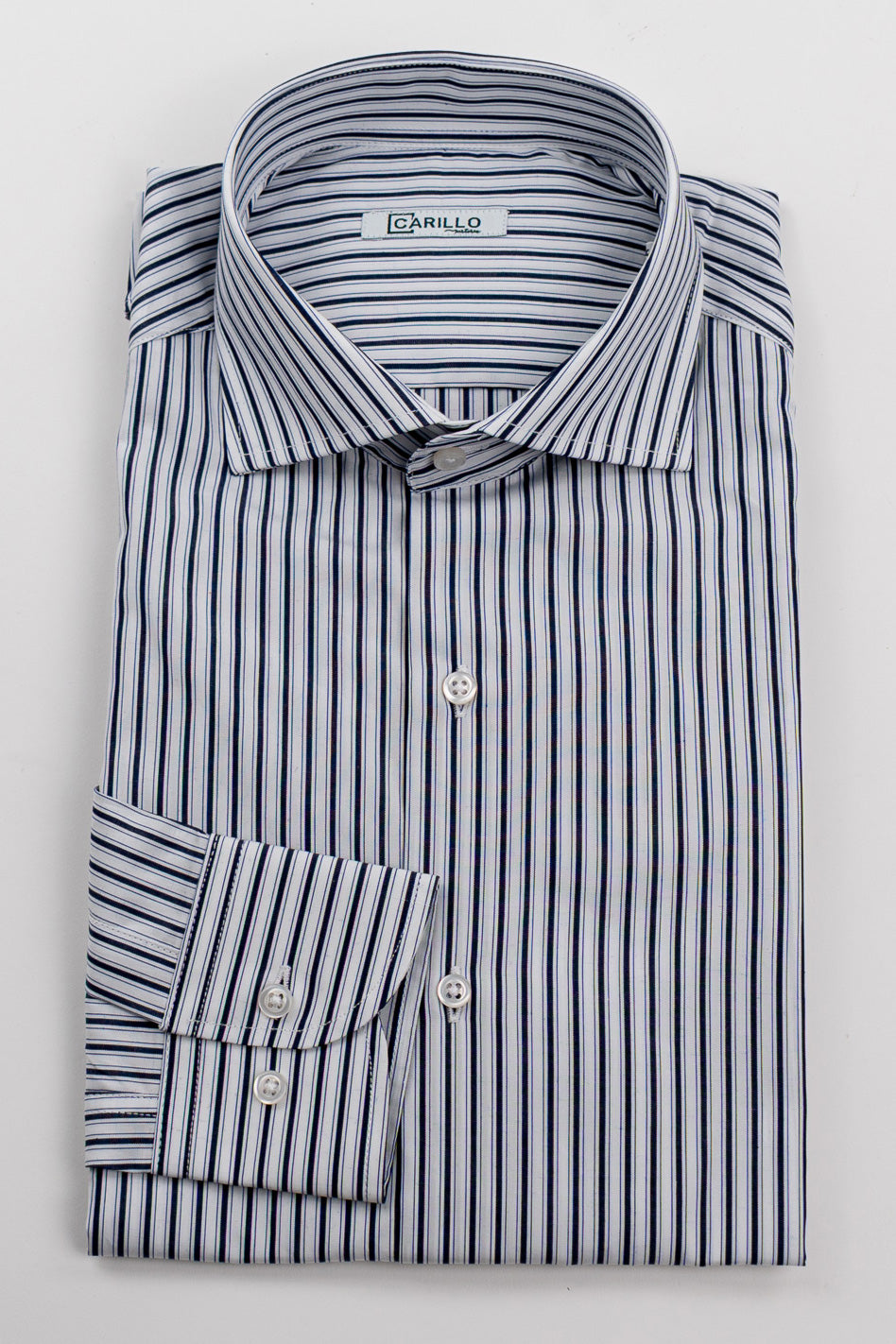 Camicia blu a righe con righino royal Regular Fit uomo 100% cotone popeline collo semi francese